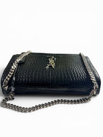 Load image into Gallery viewer, Saint Laurent Sunset Medium – Black Croc-Embossed Leather Silver-tone Hardware
