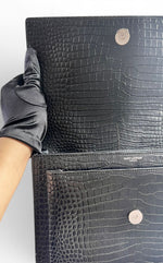 Load image into Gallery viewer, Saint Laurent Sunset Medium – Black Croc-Embossed Leather Silver-tone Hardware

