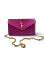 Load image into Gallery viewer, Saint Laurent Envelope Wallet on Chain – Purple Chevron Grain de Poudre Leather, Gold-tone Hardware
