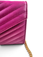 Load image into Gallery viewer, Saint Laurent Envelope Wallet on Chain – Purple Chevron Grain de Poudre Leather, Gold-tone Hardware

