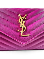 Load image into Gallery viewer, Saint Laurent Envelope Wallet on Chain – Purple Chevron Grain de Poudre Leather, Gold-tone Hardware
