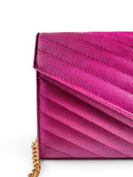 Load image into Gallery viewer, Saint Laurent Envelope Wallet on Chain – Purple Chevron Grain de Poudre Leather, Gold-tone Hardware
