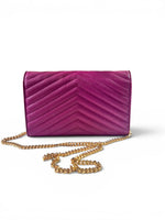 Load image into Gallery viewer, Saint Laurent Envelope Wallet on Chain – Purple Chevron Grain de Poudre Leather, Gold-tone Hardware
