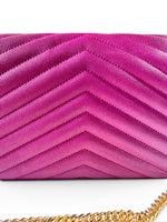 Load image into Gallery viewer, Saint Laurent Envelope Wallet on Chain – Purple Chevron Grain de Poudre Leather, Gold-tone Hardware
