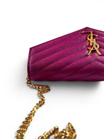Load image into Gallery viewer, Saint Laurent Envelope Wallet on Chain – Purple Chevron Grain de Poudre Leather, Gold-tone Hardware
