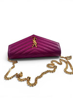 Load image into Gallery viewer, Saint Laurent Envelope Wallet on Chain – Purple Chevron Grain de Poudre Leather, Gold-tone Hardware
