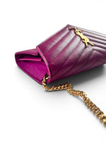 Load image into Gallery viewer, Saint Laurent Envelope Wallet on Chain – Purple Chevron Grain de Poudre Leather, Gold-tone Hardware
