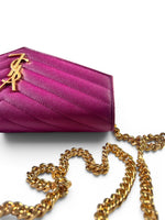 Load image into Gallery viewer, Saint Laurent Envelope Wallet on Chain – Purple Chevron Grain de Poudre Leather, Gold-tone Hardware
