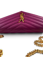 Load image into Gallery viewer, Saint Laurent Envelope Wallet on Chain – Purple Chevron Grain de Poudre Leather, Gold-tone Hardware
