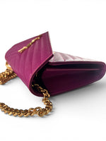 Load image into Gallery viewer, Saint Laurent Envelope Wallet on Chain – Purple Chevron Grain de Poudre Leather, Gold-tone Hardware
