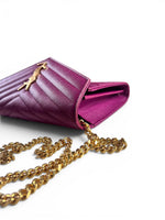 Load image into Gallery viewer, Saint Laurent Envelope Wallet on Chain – Purple Chevron Grain de Poudre Leather, Gold-tone Hardware
