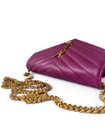 Load image into Gallery viewer, Saint Laurent Envelope Wallet on Chain – Purple Chevron Grain de Poudre Leather, Gold-tone Hardware
