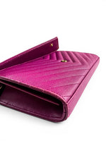 Load image into Gallery viewer, Saint Laurent Envelope Wallet on Chain – Purple Chevron Grain de Poudre Leather, Gold-tone Hardware
