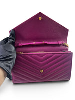 Load image into Gallery viewer, Saint Laurent Envelope Wallet on Chain – Purple Chevron Grain de Poudre Leather, Gold-tone Hardware
