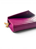 Load image into Gallery viewer, Saint Laurent Envelope Wallet on Chain – Purple Chevron Grain de Poudre Leather, Gold-tone Hardware
