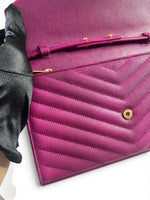 Load image into Gallery viewer, Saint Laurent Envelope Wallet on Chain – Purple Chevron Grain de Poudre Leather, Gold-tone Hardware
