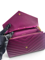 Load image into Gallery viewer, Saint Laurent Envelope Wallet on Chain – Purple Chevron Grain de Poudre Leather, Gold-tone Hardware
