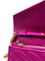 Load image into Gallery viewer, Saint Laurent Envelope Wallet on Chain – Purple Chevron Grain de Poudre Leather, Gold-tone Hardware
