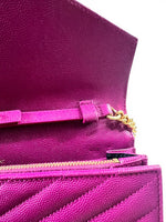 Load image into Gallery viewer, Saint Laurent Envelope Wallet on Chain – Purple Chevron Grain de Poudre Leather, Gold-tone Hardware
