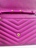 Load image into Gallery viewer, Saint Laurent Envelope Wallet on Chain – Purple Chevron Grain de Poudre Leather, Gold-tone Hardware
