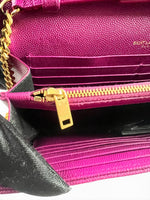 Load image into Gallery viewer, Saint Laurent Envelope Wallet on Chain – Purple Chevron Grain de Poudre Leather, Gold-tone Hardware
