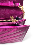 Load image into Gallery viewer, Saint Laurent Envelope Wallet on Chain – Purple Chevron Grain de Poudre Leather, Gold-tone Hardware
