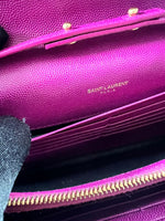 Load image into Gallery viewer, Saint Laurent Envelope Wallet on Chain – Purple Chevron Grain de Poudre Leather, Gold-tone Hardware
