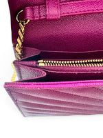 Load image into Gallery viewer, Saint Laurent Envelope Wallet on Chain – Purple Chevron Grain de Poudre Leather, Gold-tone Hardware
