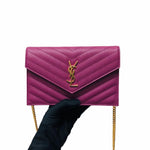 Load image into Gallery viewer, Saint Laurent Envelope Wallet on Chain – Purple Chevron Grain de Poudre Leather, Gold-tone Hardware
