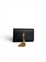将图片加载到图库查看器，Saint Laurent YSL Kate Tassel Wallet on Chain Black Grain de Poudre Leather Gold-tone Hardware
