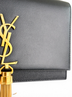 将图片加载到图库查看器，Saint Laurent YSL Kate Tassel Wallet on Chain Black Grain de Poudre Leather Gold-tone Hardware

