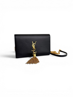 将图片加载到图库查看器，Saint Laurent YSL Kate Tassel Wallet on Chain Black Grain de Poudre Leather Gold-tone Hardware

