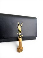 将图片加载到图库查看器，Saint Laurent YSL Kate Tassel Wallet on Chain Black Grain de Poudre Leather Gold-tone Hardware
