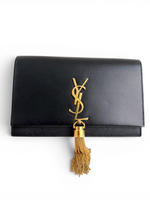 将图片加载到图库查看器，Saint Laurent YSL Kate Tassel Wallet on Chain Black Grain de Poudre Leather Gold-tone Hardware
