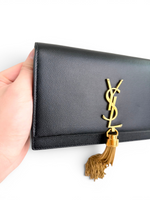 将图片加载到图库查看器，Saint Laurent YSL Kate Tassel Wallet on Chain Black Grain de Poudre Leather Gold-tone Hardware
