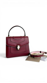 将图片加载到图库查看器，Bvlgari Serpenti Forever Top Handle - Pink, Ivory, Burgundy Calfskin Leather, Gold-tone Hardware
