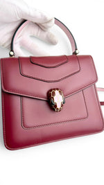 将图片加载到图库查看器，Bvlgari Serpenti Forever Top Handle - Pink, Ivory, Burgundy Calfskin Leather, Gold-tone Hardware
