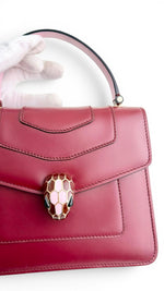 将图片加载到图库查看器，Bvlgari Serpenti Forever Top Handle - Pink, Ivory, Burgundy Calfskin Leather, Gold-tone Hardware
