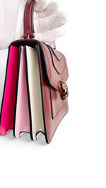 将图片加载到图库查看器，Bvlgari Serpenti Forever Top Handle - Pink, Ivory, Burgundy Calfskin Leather, Gold-tone Hardware
