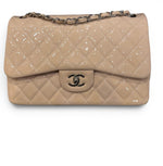 将图片加载到图库查看器，Chanel Timeless Classic Jumbo Double Flap, Beige Patent Leather Silver-tone Hardware
