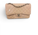 将图片加载到图库查看器，Chanel Timeless Classic Jumbo Double Flap, Beige Patent Leather Silver-tone Hardware
