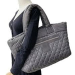Load image into Gallery viewer, Chanel Coco Cocoon Large Dark Grey Nylon Tote with Leather Trim, Silver-tone Hardware
