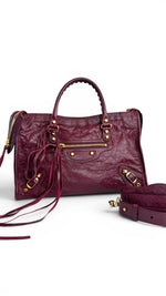Load image into Gallery viewer, Balenciaga Small Le City Bag - Bordeaux Arena Lambskin Leather, Antique Gold-tone Hardware
