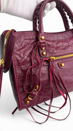 Load image into Gallery viewer, Balenciaga Small Le City Bag - Bordeaux Arena Lambskin Leather, Antique Gold-tone Hardware
