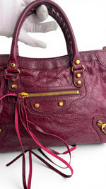 Load image into Gallery viewer, Balenciaga Small Le City Bag - Bordeaux Arena Lambskin Leather, Antique Gold-tone Hardware
