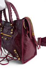 Load image into Gallery viewer, Balenciaga Small Le City Bag - Bordeaux Arena Lambskin Leather, Antique Gold-tone Hardware
