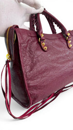 Load image into Gallery viewer, Balenciaga Small Le City Bag - Bordeaux Arena Lambskin Leather, Antique Gold-tone Hardware
