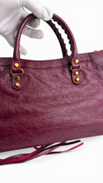 Load image into Gallery viewer, Balenciaga Small Le City Bag - Bordeaux Arena Lambskin Leather, Antique Gold-tone Hardware
