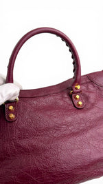 Load image into Gallery viewer, Balenciaga Small Le City Bag - Bordeaux Arena Lambskin Leather, Antique Gold-tone Hardware
