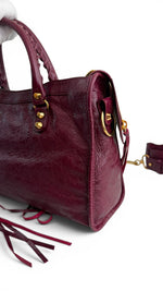 Load image into Gallery viewer, Balenciaga Small Le City Bag - Bordeaux Arena Lambskin Leather, Antique Gold-tone Hardware
